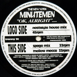 The New York Minutemen OK, Alright...... USED VINYL 12INCH 33 S RPM 45 RPM
