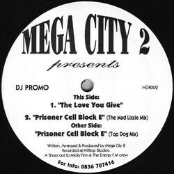 Mega City 2 Prisoner Cell Block E / The Love You Give USED VINYL 12INCH 33 S RPM PROMO