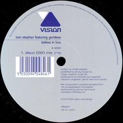 Tom Stephan / Gerideau Believe In Love USED VINYL 12INCH 45 RPM