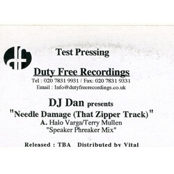DJ Dan Needle Damage (That Zipper Track) USED VINYL 12INCH SINGLE SIDED TEST PRESSING WHITE LABEL