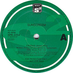 Sunscreem Exodus USED VINYL 12INCH 45 RPM SINGLE PROMO