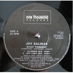 Joy Salinas Stay Tonight USED VINYL 12INCH 33 S RPM