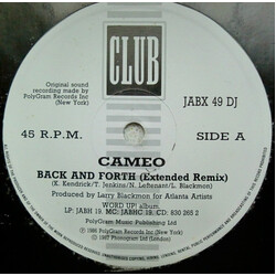 Cameo Back And Forth USED VINYL 12INCH 45 RPM