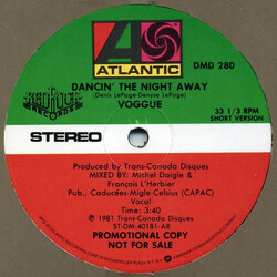 Voggue Dancin' The Night Away USED VINYL 12INCH 33 S RPM PROMO