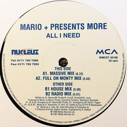 Mario Più / More (2) All I Need USED VINYL 12INCH 33 S RPM PROMO