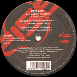 De'Lacy All I Need Is Love USED VINYL 12INCH 33 S RPM