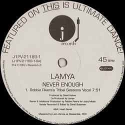 Lamya Never Enough USED VINYL 12INCH 33 S RPM 45 RPM PROMO