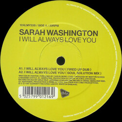 Sarah Washington I Will Always Love You USED VINYL 12INCH 33 S RPM