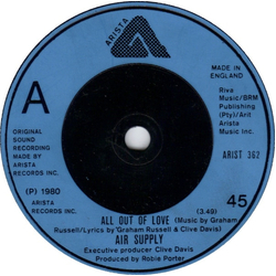 Air Supply All Out Of Love Vinyl 7" USED