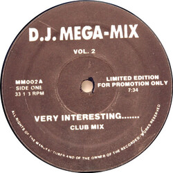 Unknown Artist DJ Mega-Mix Vol. 2 USED VINYL 12INCH 33 S RPM PROMO LIMITED EDITION MIXED