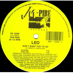 Lenny Macaluso Don't Want You To Go USED VINYL 12INCH 33 S RPM