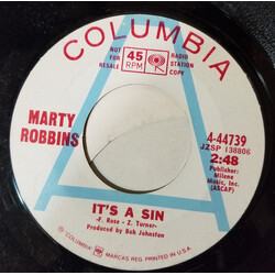 Marty Robbins It's A Sin / I Feel Another Heartbreak Coming On USED VINYL 7INCH 45 RPM PROMO STYRENE