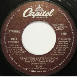 Sun (7) Reaction Satisfaction (Jam Ya'll: Funk It Up) USED VINYL 7INCH 45 RPM SINGLE STEREO