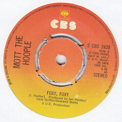 Mott The Hoople Foxy, Foxy USED VINYL 7INCH 45 RPM SINGLE STEREO