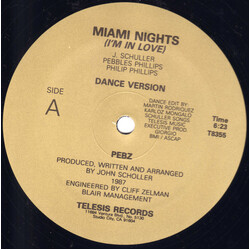 Pebz Miami Nights (I'm In Love) USED VINYL 12INCH 33 S RPM