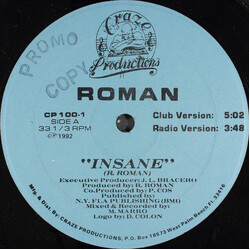 Ronny Roman Insane USED VINYL 12INCH 33 S RPM