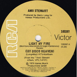 Amii Stewart Light My Fire Vinyl 7" USED