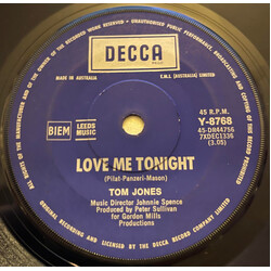 Tom Jones Love Me Tonight USED VINYL 7INCH 45 RPM SINGLE