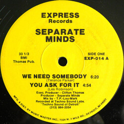 Separate Minds We Need Somebody USED VINYL 12INCH 33 S RPM