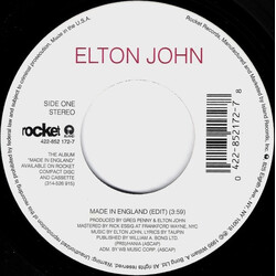 Elton John Made In England USED VINYL 7INCH 45 RPM SINGLE STEREO