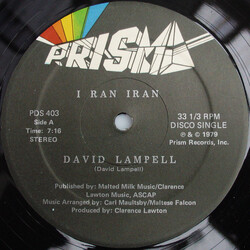 David Lampell I Ran Iran USED VINYL 12INCH 33 S RPM SINGLE