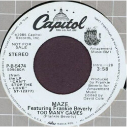 Maze Featuring Frankie Beverly Too Many Games USED VINYL 7INCH 45 RPM SINGLE PROMO