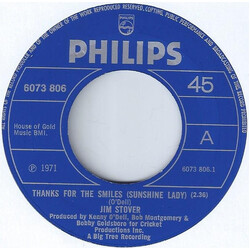 Jim Stover Thanks For The Smiles (Sunshine Lady) USED VINYL 7INCH 45 RPM SINGLE