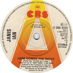 Janis Ian Here Comes The Night (Theme From "The Bell Jar") USED VINYL 7INCH 45 RPM SINGLE PROMO