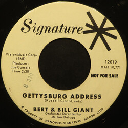 Bert & Bill Giant Gettysburg Address USED VINYL 7INCH 45 RPM SINGLE PROMO