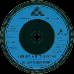 The Alan Parsons Project I Wouldn't Want To Be Like You USED VINYL 7INCH 45 RPM SINGLE