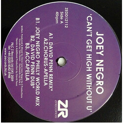 Joey Negro Can't Get High Without U USED VINYL 12INCH 33 S RPM 45 RPM
