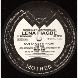 Lena Fiagbe Gotta Get It Right USED VINYL 12INCH 33 S RPM PROMO