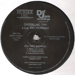 Caddillac Tah / Tah Murdah Pov City Anthem / You Lose USED VINYL 12INCH 33 S RPM PROMO STEREO