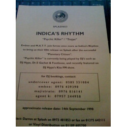 Indicas Rhythm Psychic Killer / Trojan USED VINYL 12INCH 45 RPM PROMO