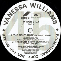 Vanessa Williams The Right Stuff USED VINYL 12INCH 45 RPM SINGLE PROMO