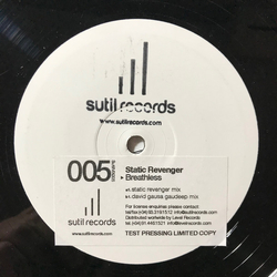 Static Revenger Breathless USED VINYL 12INCH WHITE LABEL TEST PRESSING