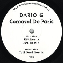Dario G Carnaval De Paris USED VINYL 12INCH 33 S RPM PROMO