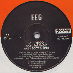 E.E.G. Virgo / Paranoid / Body & Soul USED VINYL 12INCH PROMO 33 S RPM