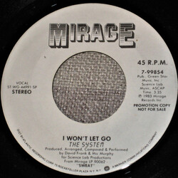 The System I Won't Let Go / I Won't Let Go USED VINYL 7INCH 45 RPM SINGLE PROMO STEREO