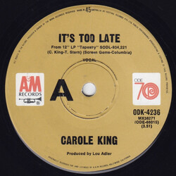 Carole King It's Too Late USED VINYL 7INCH 45 RPM SINGLE