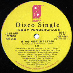 Teddy Pendergrass If You Know Like I Know / Turn Off The Lights USED VINYL 12INCH 33 S RPM SINGLE STEREO