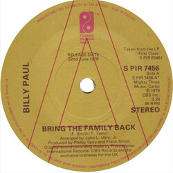 Billy Paul Bring The Family Back USED VINYL 7INCH 45 RPM PROMO