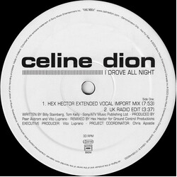 Céline Dion I Drove All Night USED VINYL 12INCH 33 S RPM SINGLE PROMO