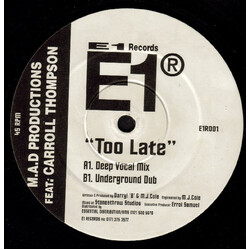 M.A.D. Productions / Carroll Thompson Too Late USED VINYL 12INCH 45 RPM