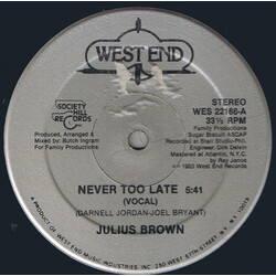 Julius Brown Never Too Late USED VINYL 12INCH 33 S RPM SINGLE
