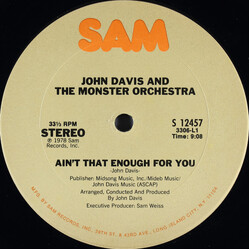 John Davis & The Monster Orchestra Ain't That Enough For You / A Bite Of The Apple USED VINYL 12INCH 33 S RPM STEREO