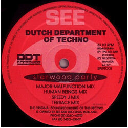 Dutch Department Of Techno Starwood Party USED VINYL 12INCH 33 S RPM