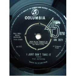 The Zephyrs (2) I Just Can't Take It USED VINYL 7INCH 45 RPM SINGLE