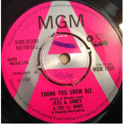 Jess & James Thank You Show Biz / Motherless Child USED VINYL 7INCH 45 RPM SINGLE PROMO