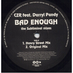 CZR / Darryl Pandy Bad Enough - The Subliminal Mixes Vinyl 12" USED